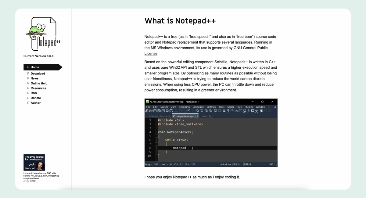 Notepad++ website