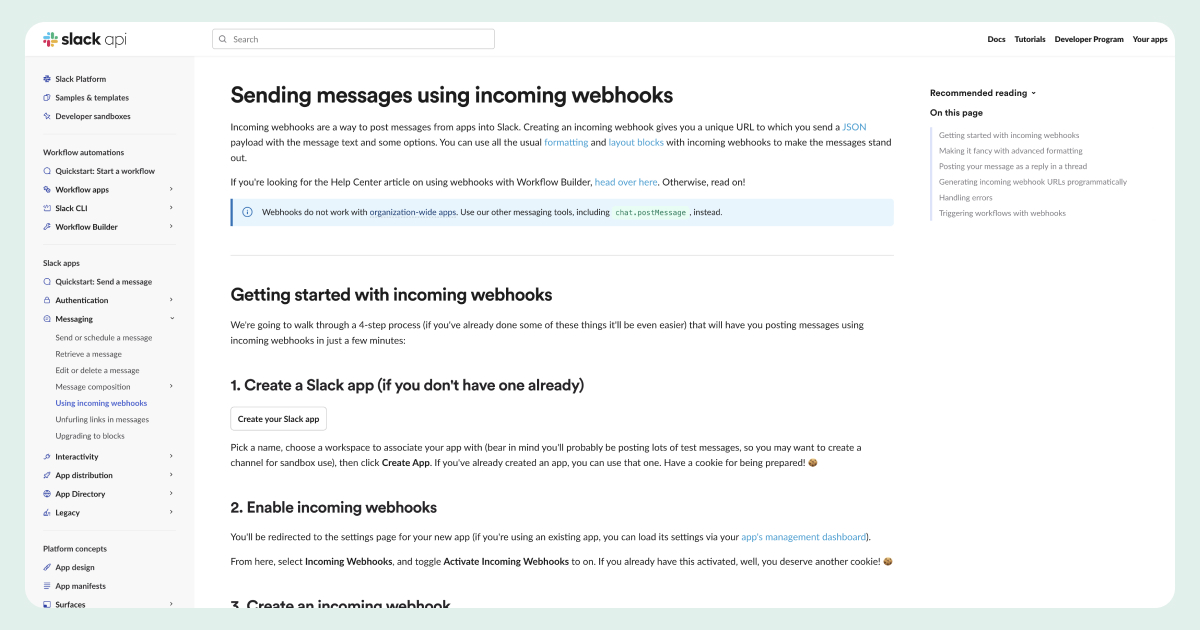 Slack webhooks website