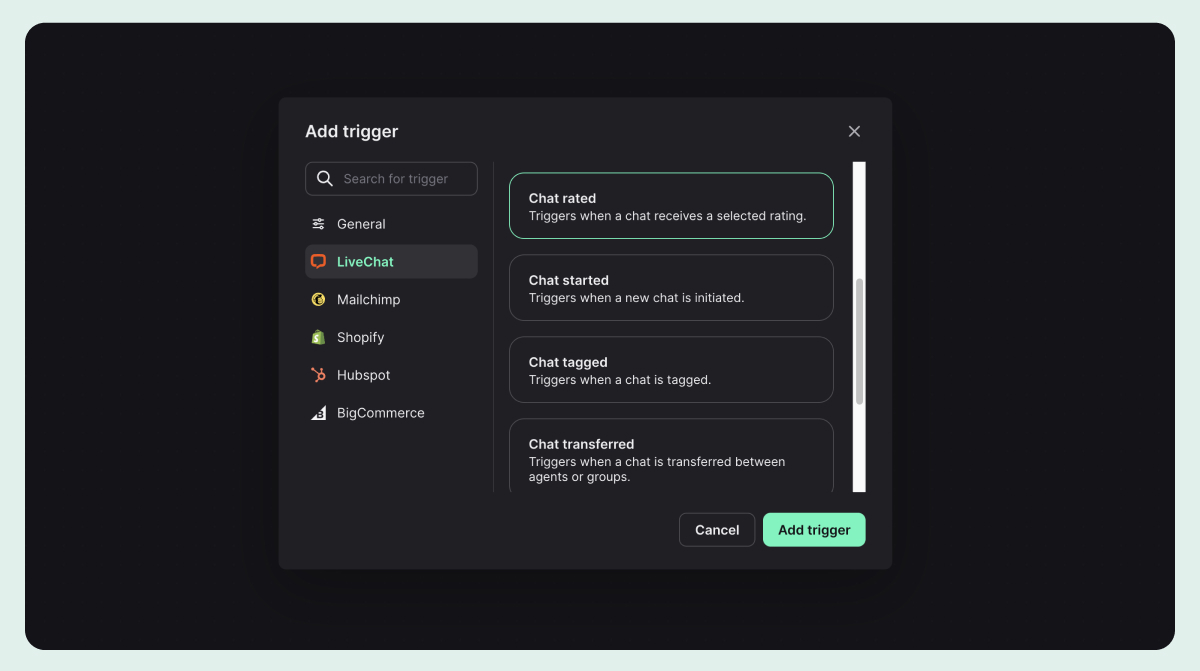 Workflows triggers modal